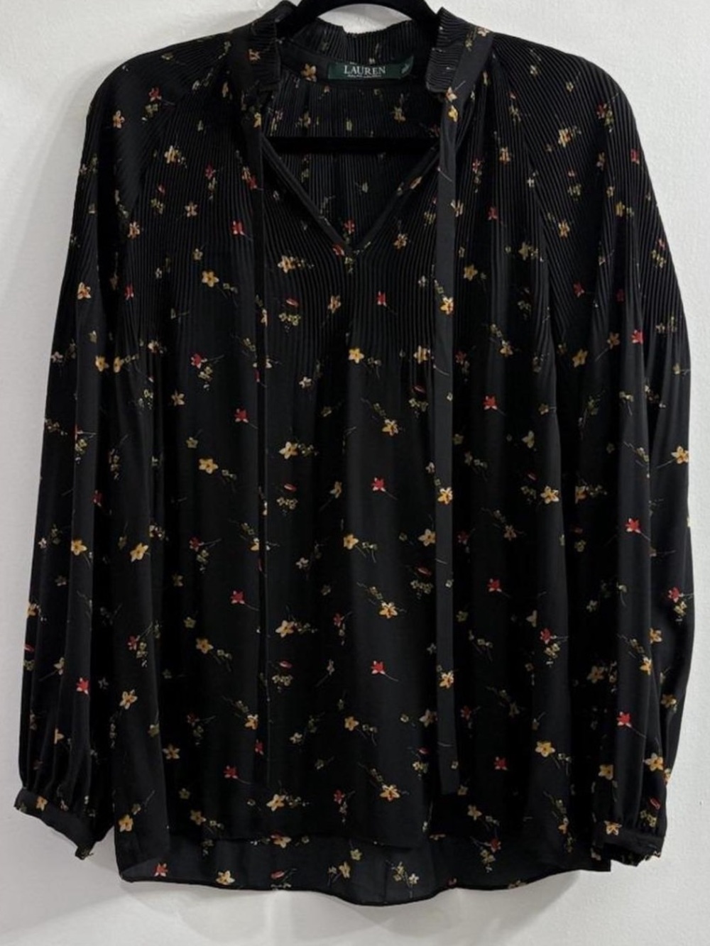 Ralph Lauren Black Floral Tie-Detail Blouse